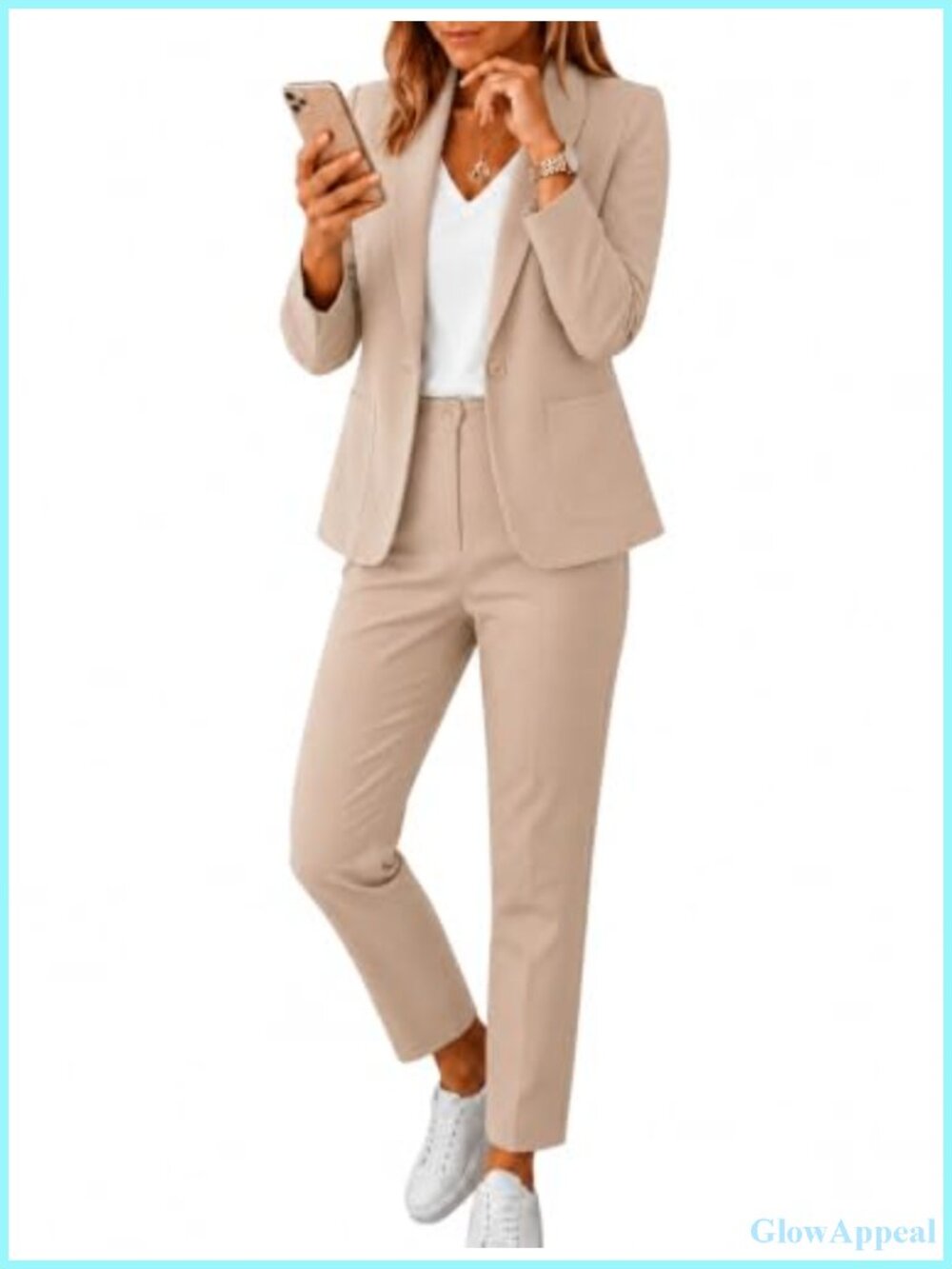 Women's Two Piece Pantsuit Stretchy Blazer & Straight Leg Pants Work Outfit